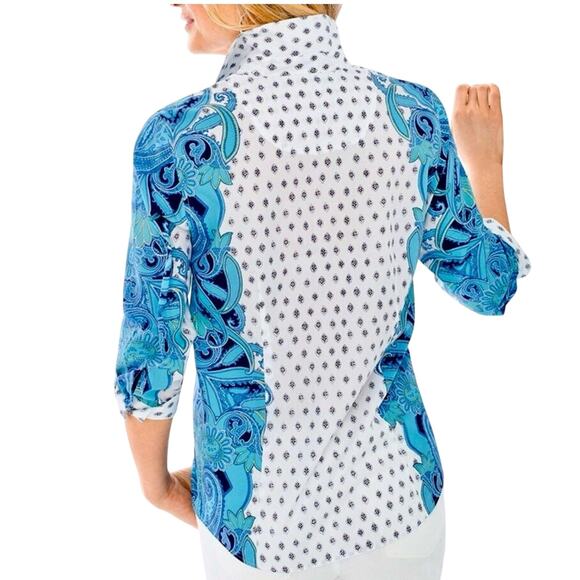 Chico’s No Iron Paisley Mirror Shirt Women’s Size XL 3 Button Front Colorful - Picture 8 of 11